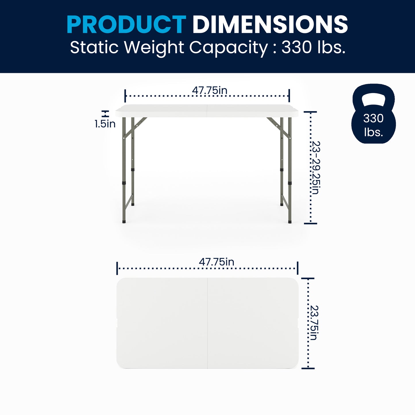 Elon 4-Foot Height Adjustable Bi-Fold Granite White Plastic Folding Table Granite White