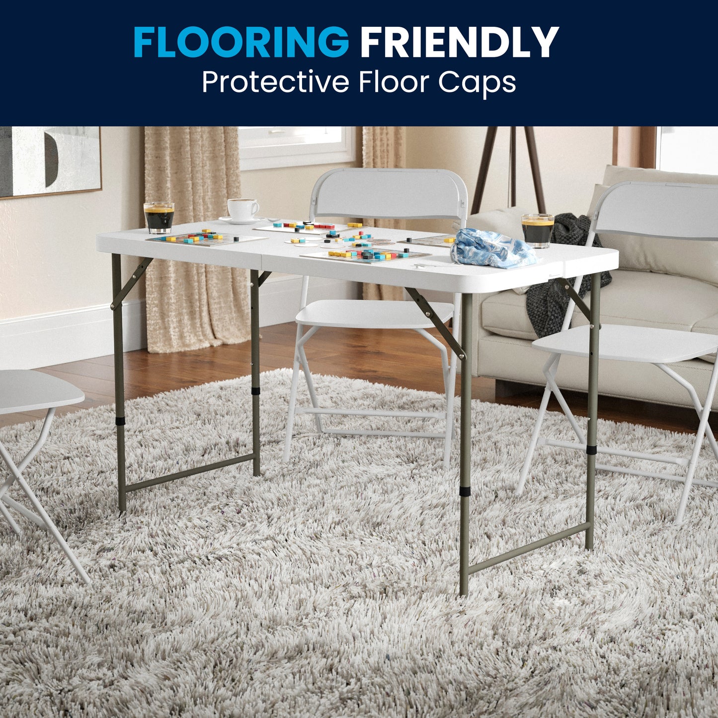 Elon 4-Foot Height Adjustable Bi-Fold Granite White Plastic Folding Table Granite White