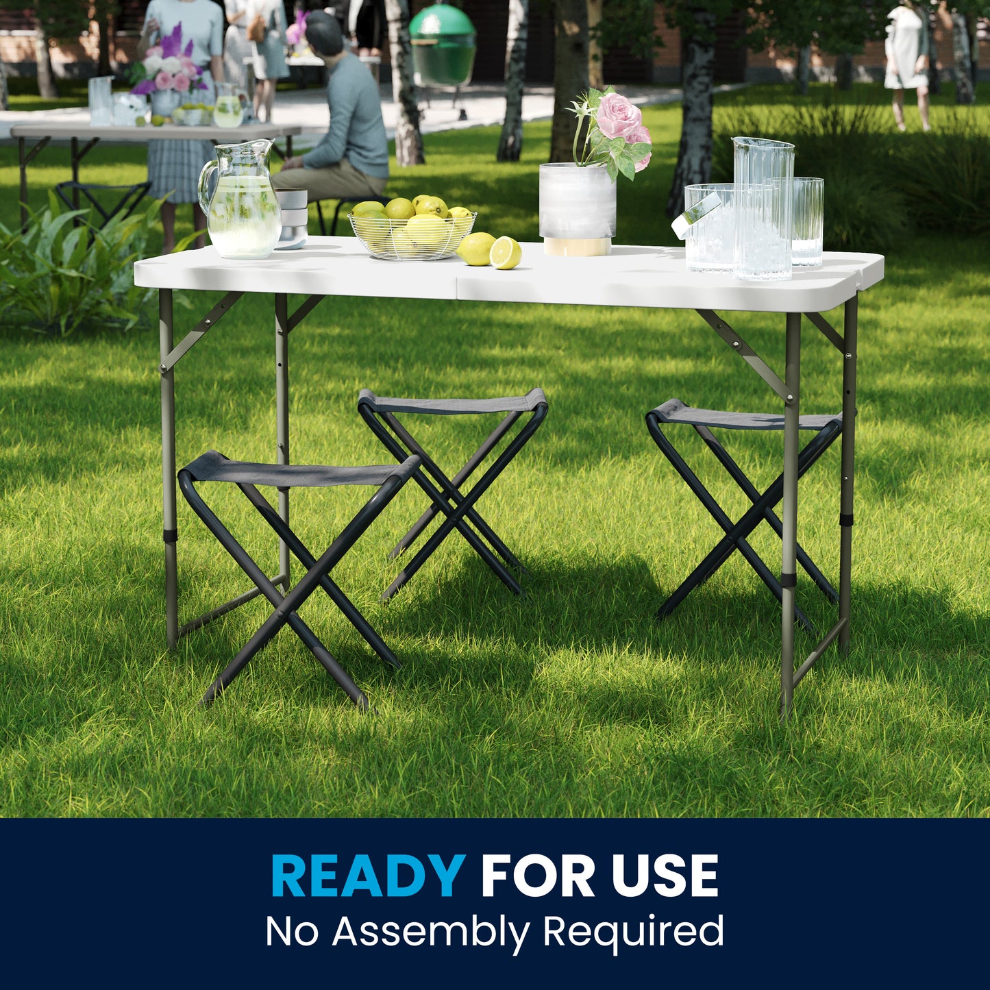 Elon 4-Foot Height Adjustable Bi-Fold Granite White Plastic Folding Table Granite White
