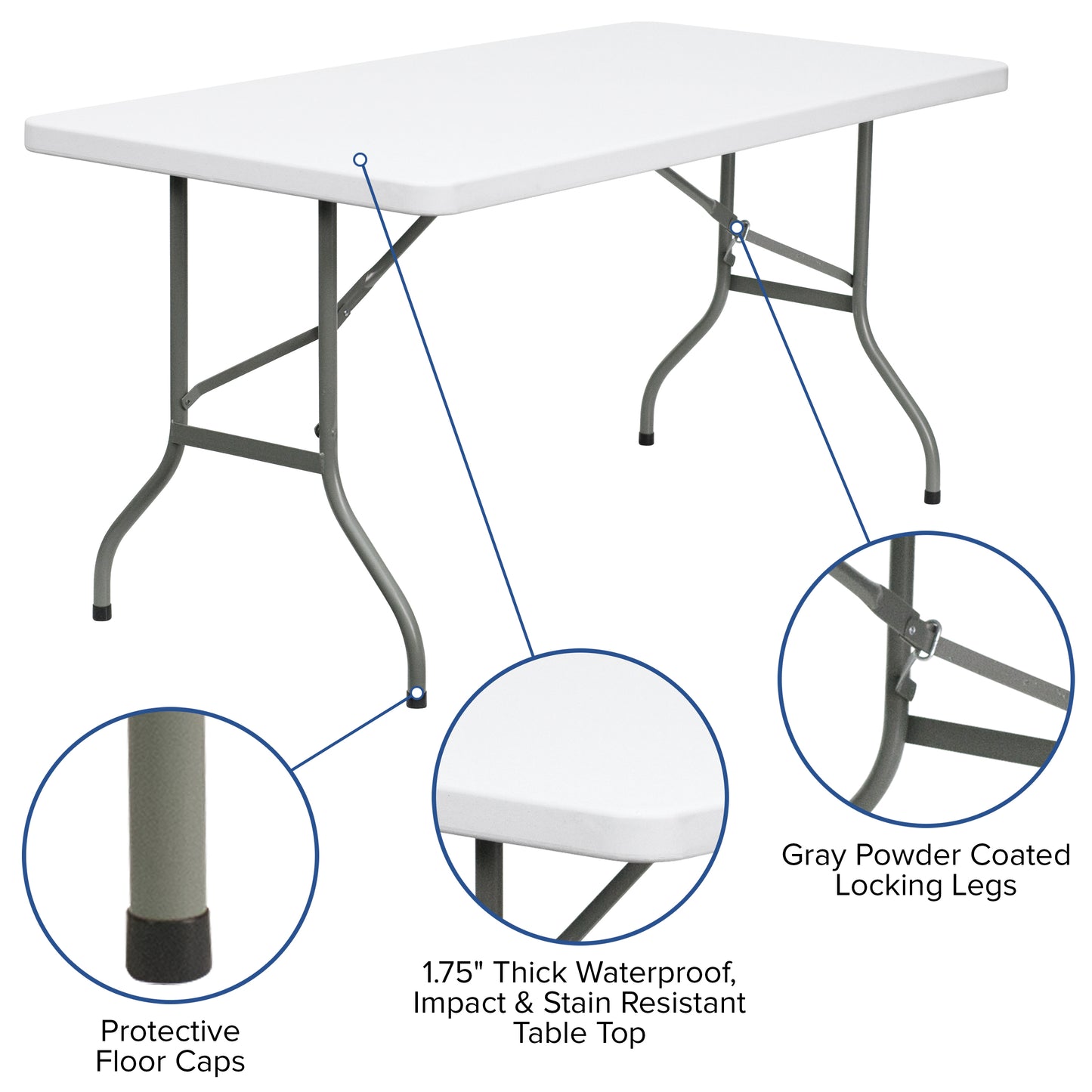 Elon 5-Foot Granite White Plastic Folding Table Granite White