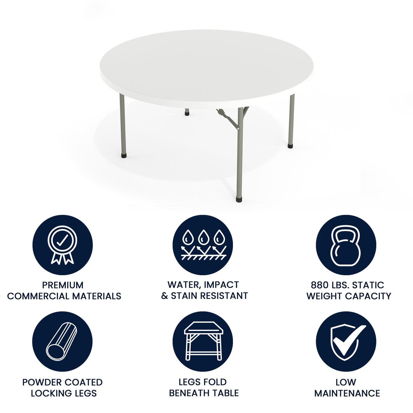 Elon 5-Foot Round Granite White Plastic Folding Table Granite White