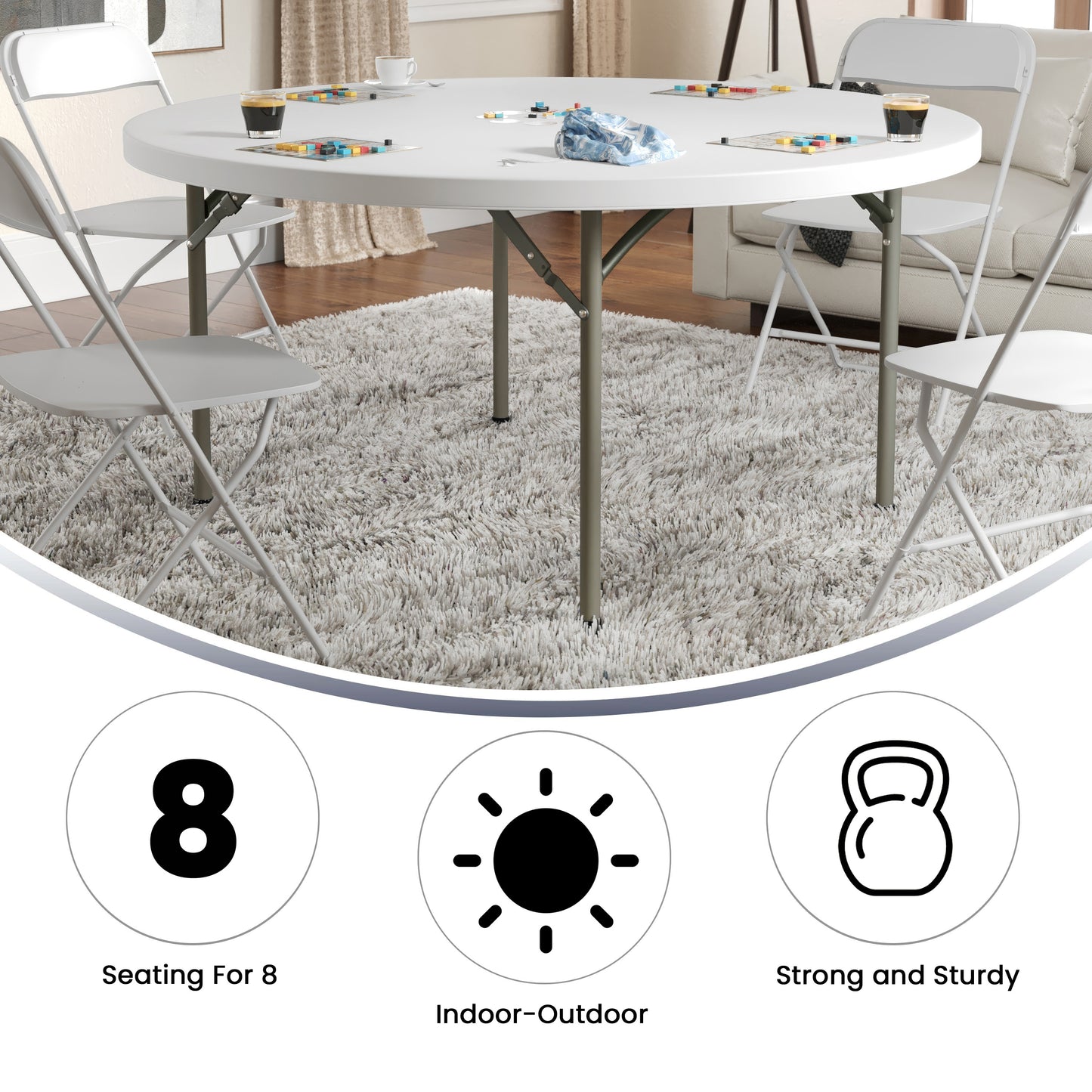 Elon 5-Foot Round Granite White Plastic Folding Table Granite White