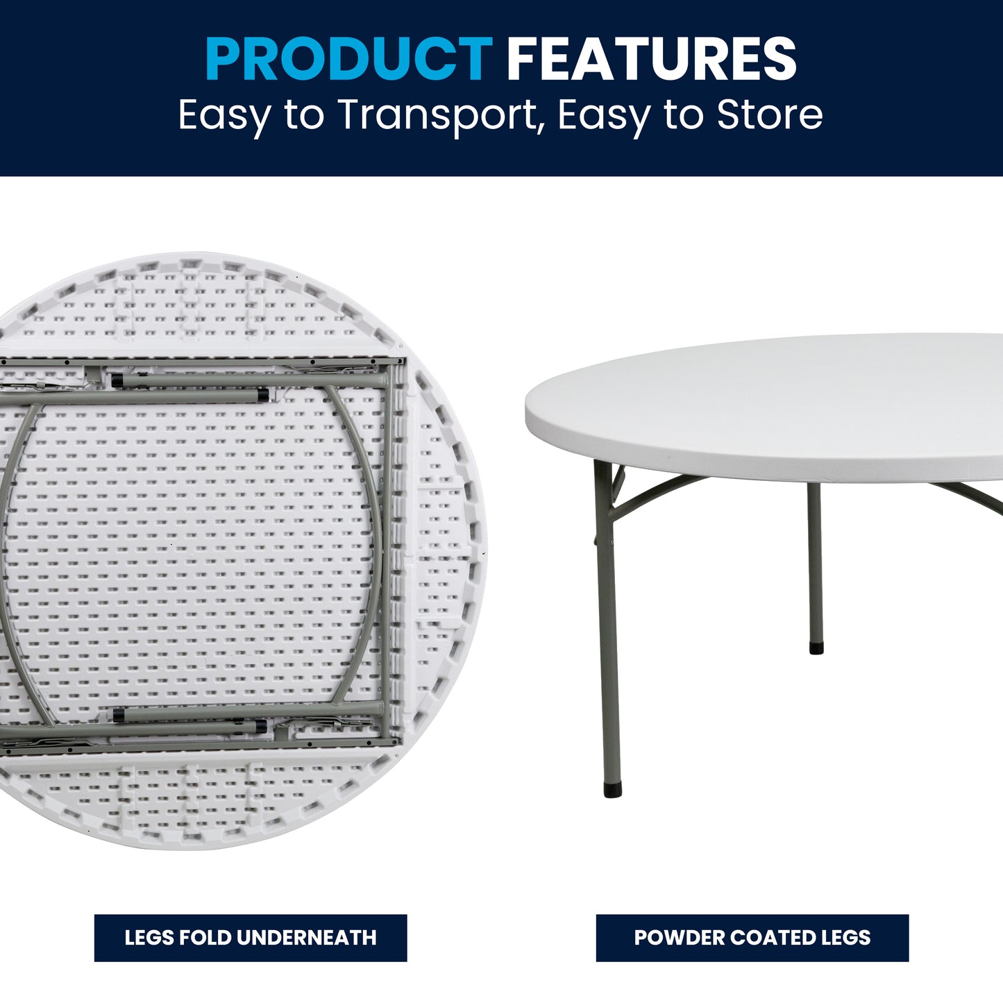 Elon 5-Foot Round Granite White Plastic Folding Table Granite White