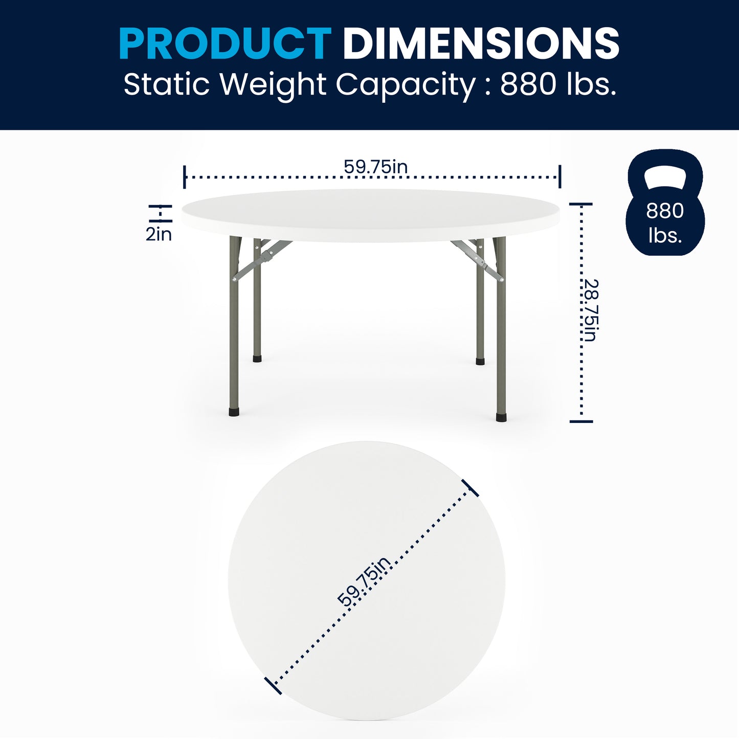 Elon 5-Foot Round Granite White Plastic Folding Table Granite White