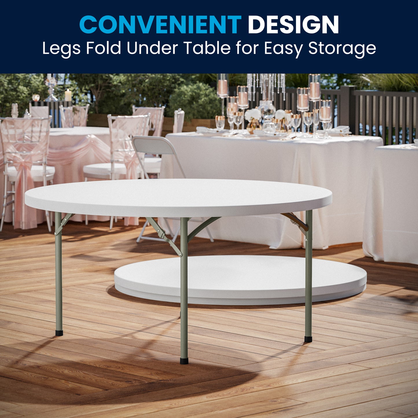 Elon 5-Foot Round Granite White Plastic Folding Table Granite White