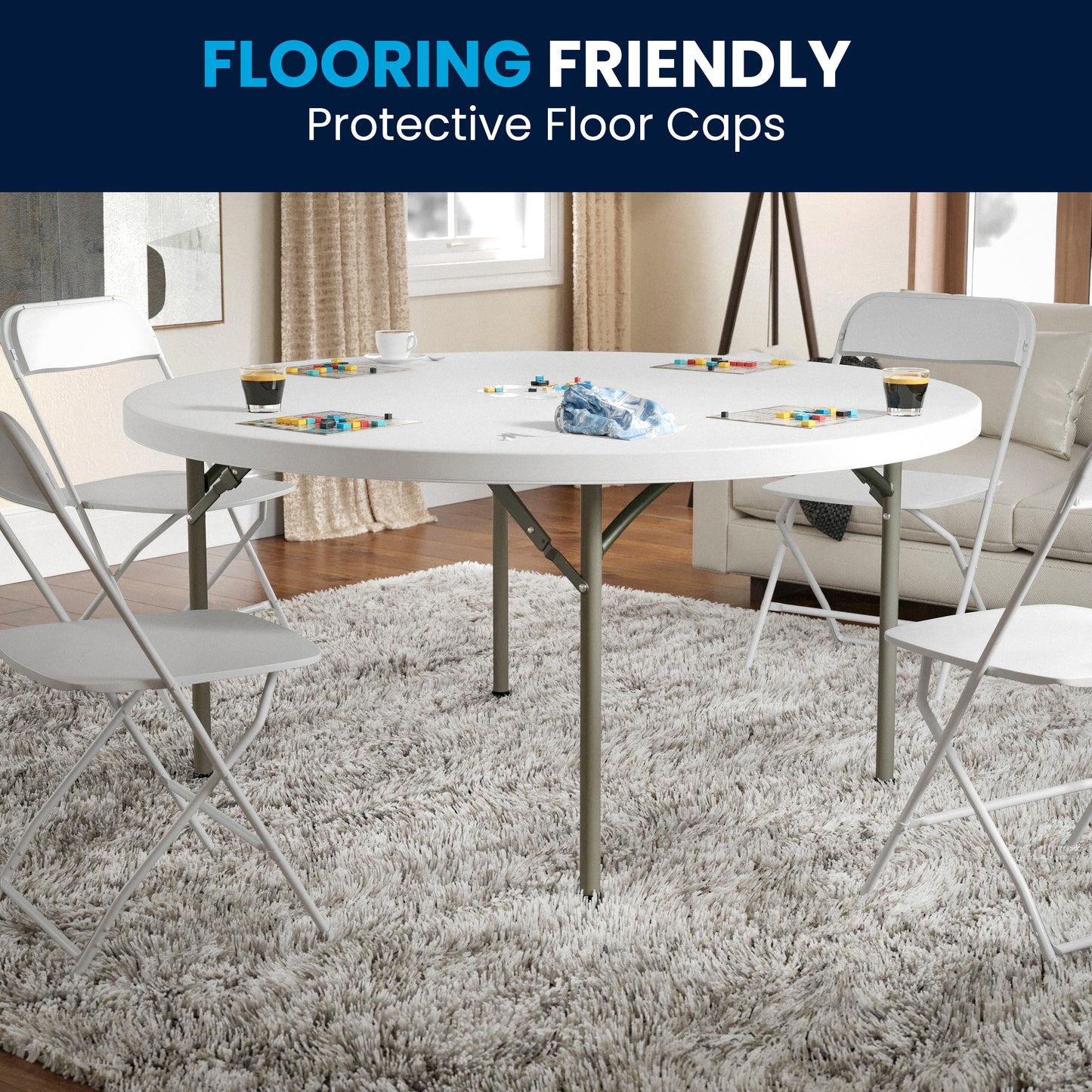 Elon 5-Foot Round Granite White Plastic Folding Table Granite White