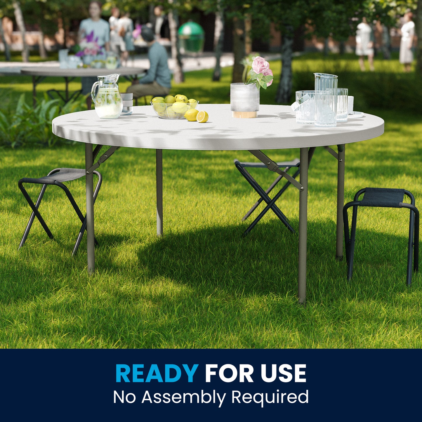 Elon 5-Foot Round Granite White Plastic Folding Table Granite White