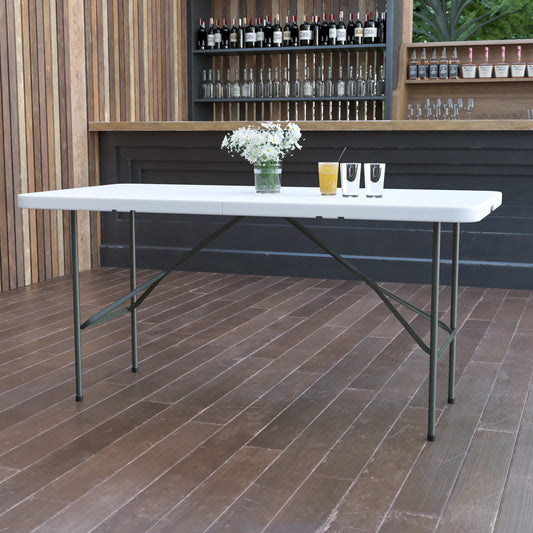 Elon 5-Foot Bi-Fold Granite White Plastic Folding Table Granite White