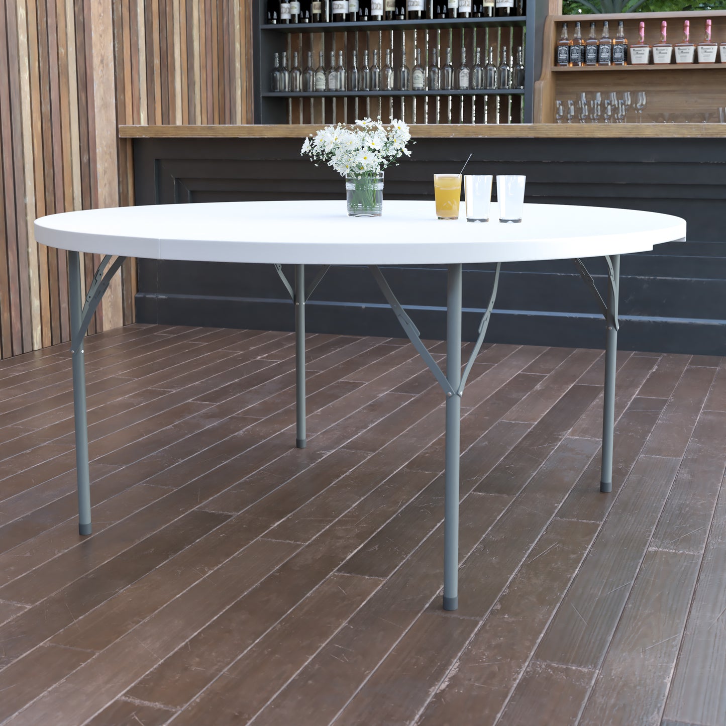 Elon 5-Foot Round Granite White Plastic Folding Table Granite White