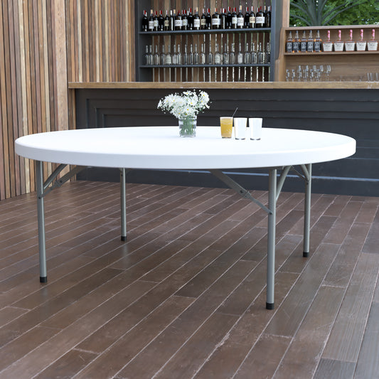 Elon 6-Foot Round Granite White Plastic Folding Table Granite White
