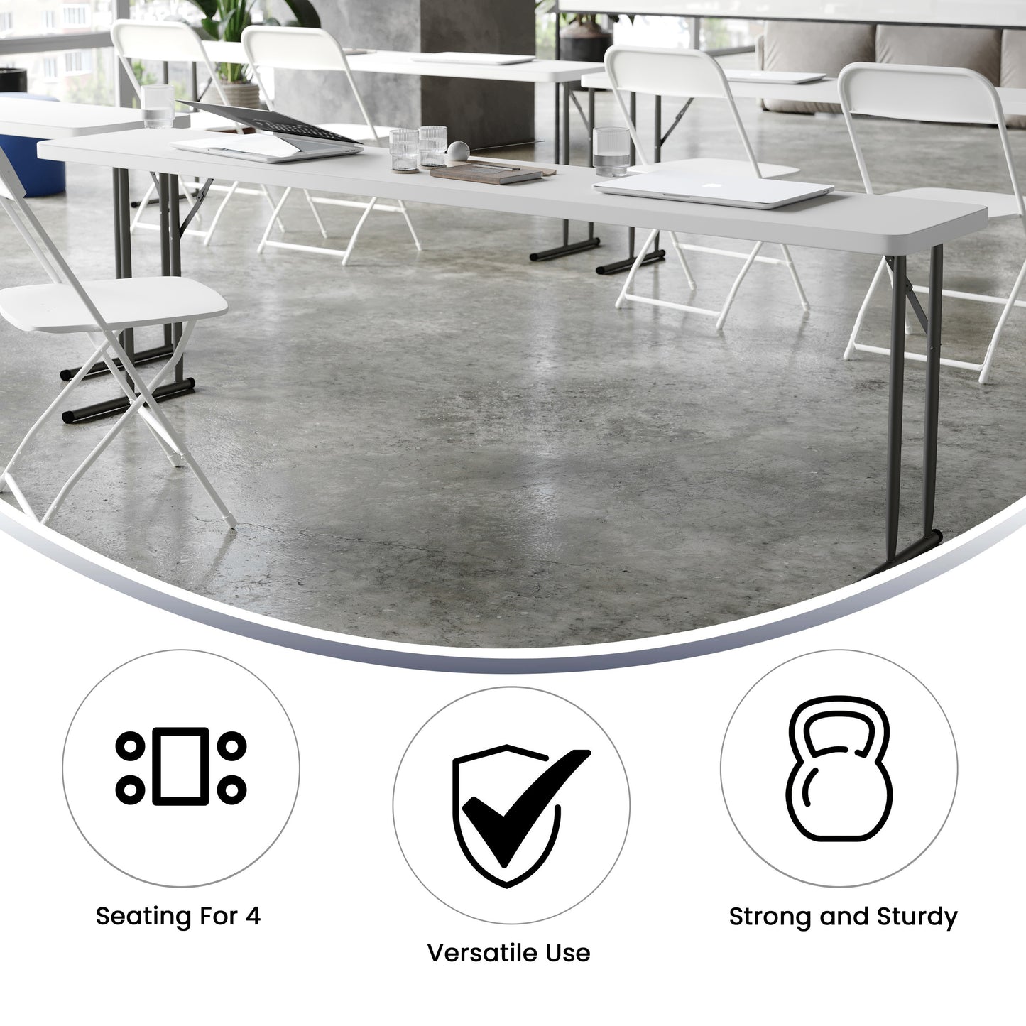 Elon 8-Foot Granite White Plastic Folding Training Table Granite White