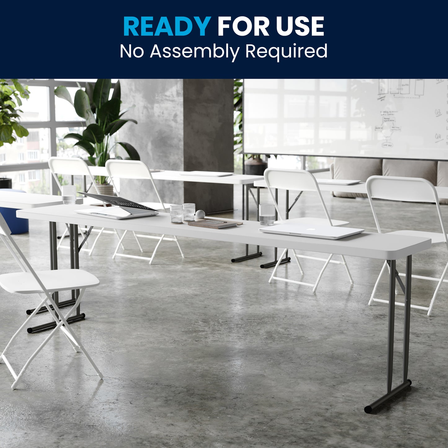 Elon 8-Foot Granite White Plastic Folding Training Table Granite White