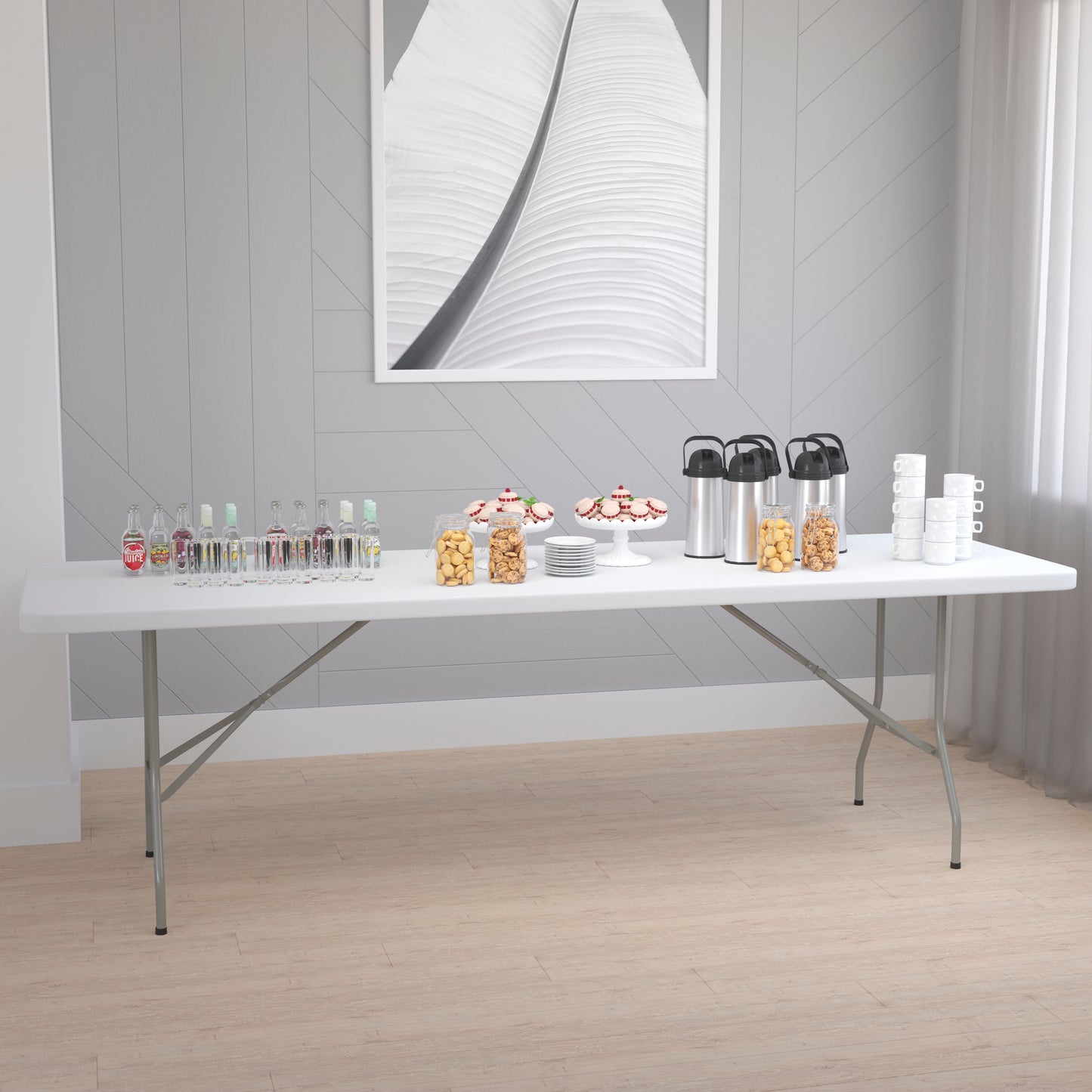 Elon 8-Foot Granite White Plastic Folding Table Granite White