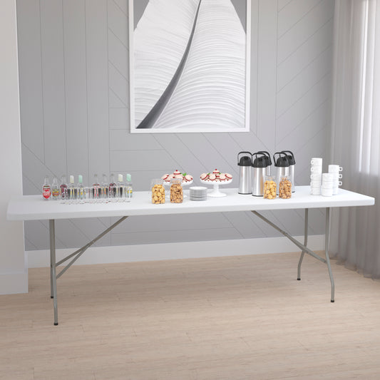 Elon 8-Foot Granite White Plastic Folding Table Granite White