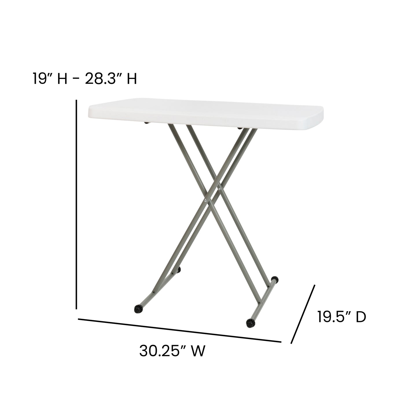 Elon 30 Inch Granite White Indoor/Outdoor Plastic Folding Table, Adjustable Height Commercial Grade Side Table, Laptop Table, TV Tray Granite White