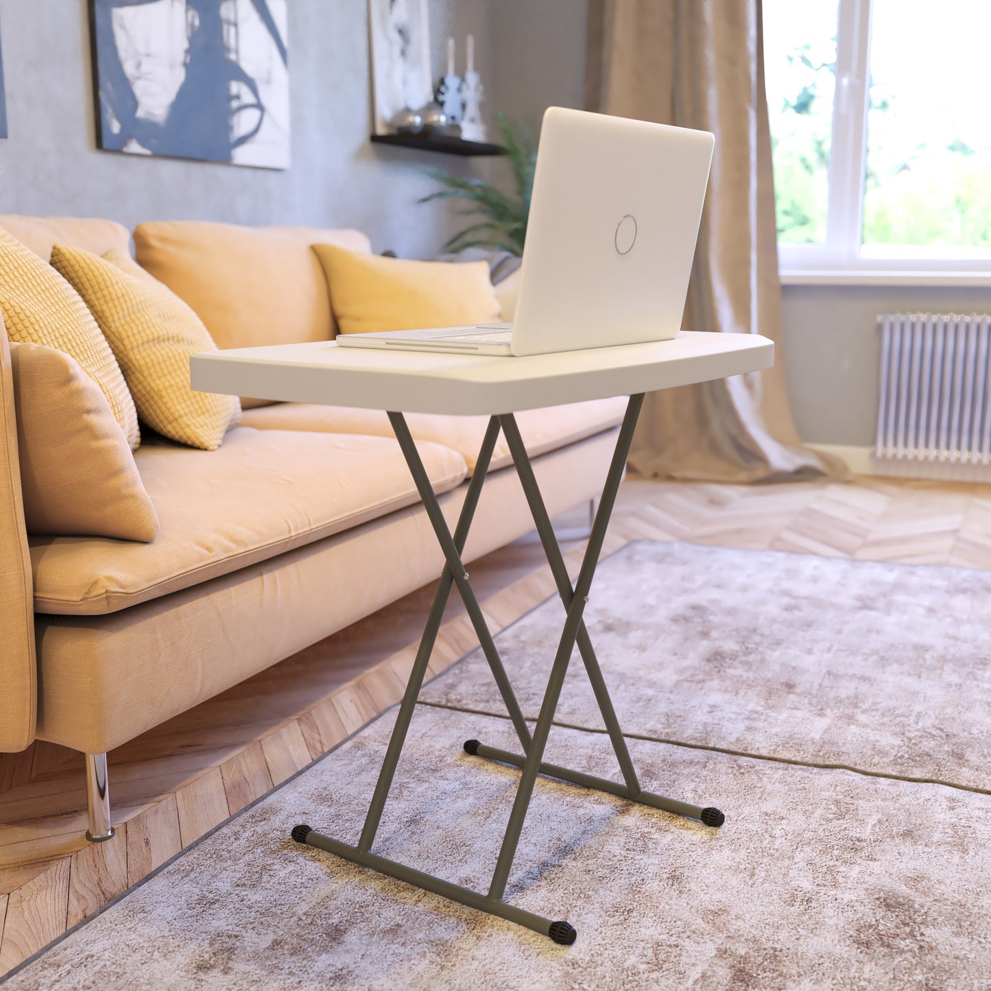 Elon 30 Inch Granite White Indoor/Outdoor Plastic Folding Table, Adjustable Height Commercial Grade Side Table, Laptop Table, TV Tray Granite White
