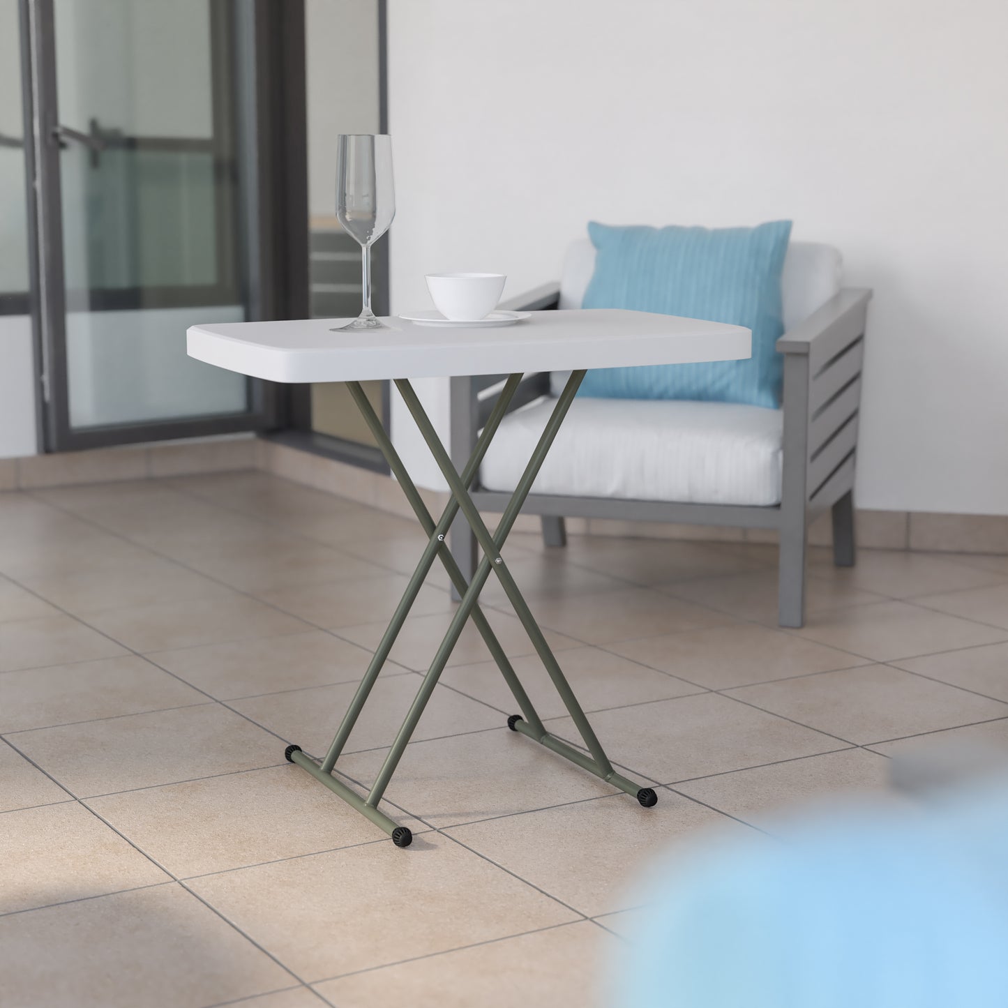Elon 30 Inch Granite White Indoor/Outdoor Plastic Folding Table, Adjustable Height Commercial Grade Side Table, Laptop Table, TV Tray Granite White