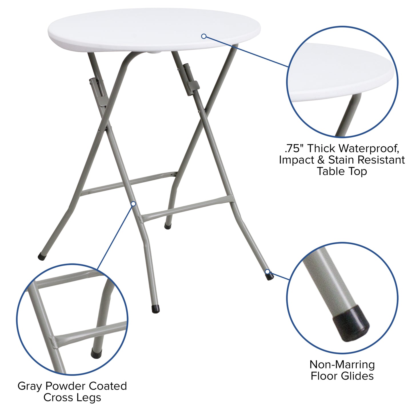Elon 2-Foot Round Granite White Plastic Folding Table Granite White