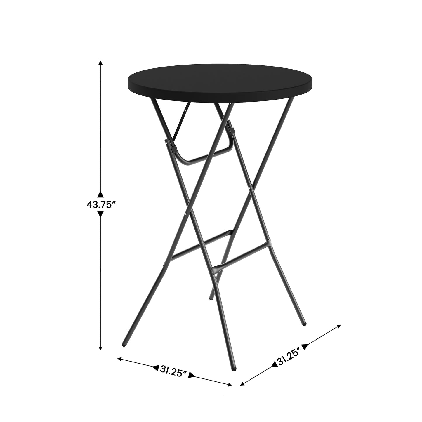 Elon Commercial Grade 2.6-Foot Round Black Indoor/Outdoor Plastic Bar Height Folding Table Black
