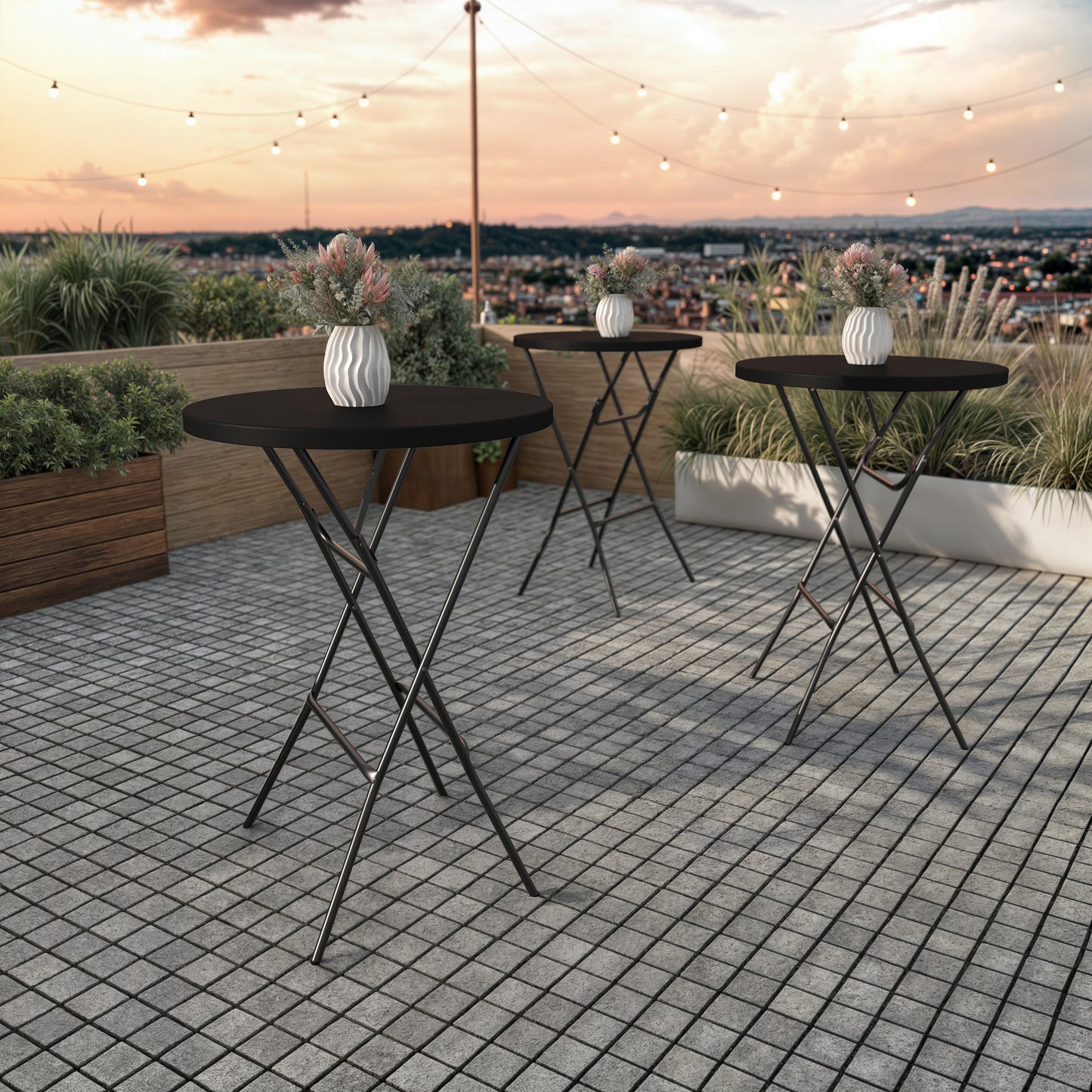Elon Commercial Grade 2.6-Foot Round Black Indoor/Outdoor Plastic Bar Height Folding Table Black