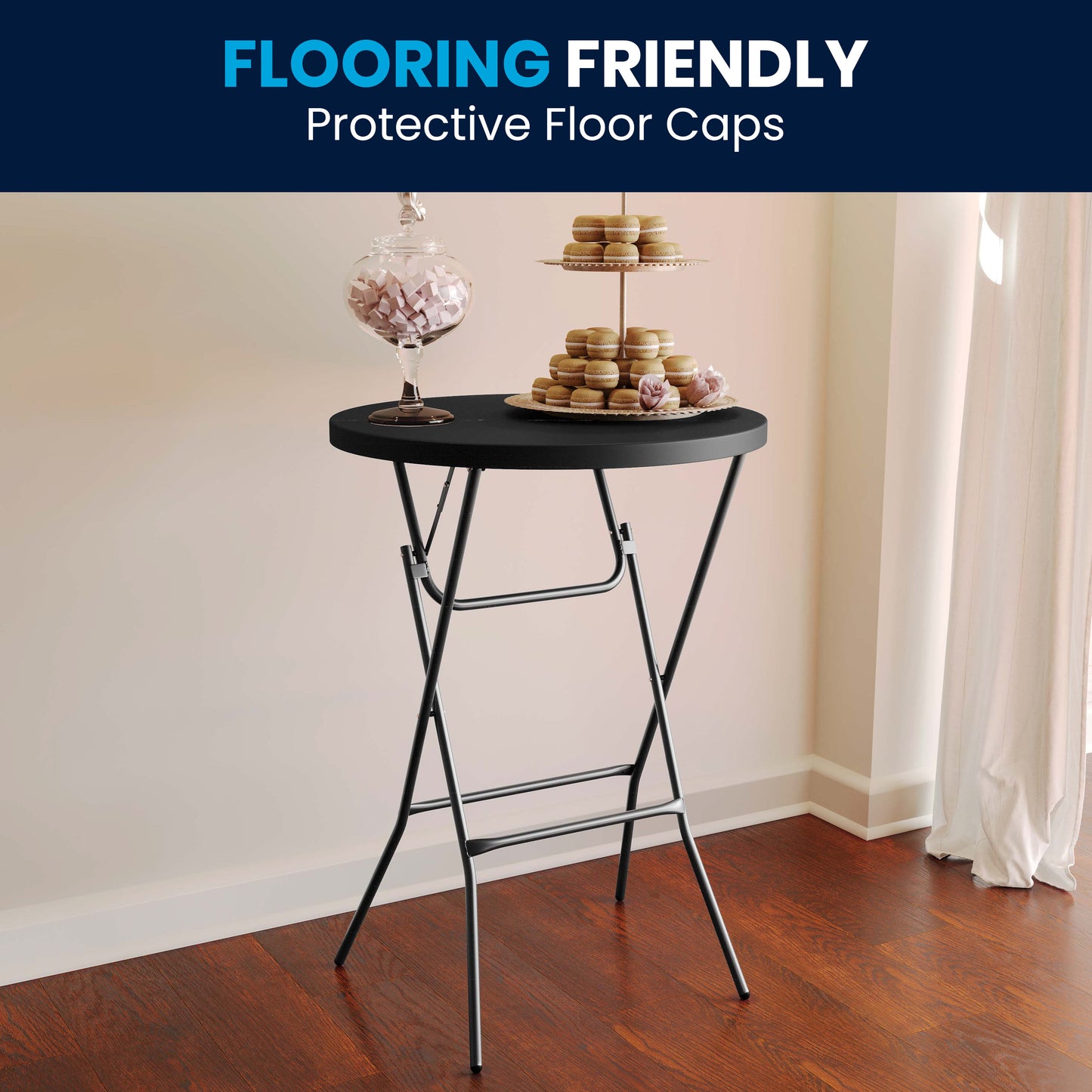 Elon Commercial Grade 2.6-Foot Round Black Indoor/Outdoor Plastic Bar Height Folding Table Black