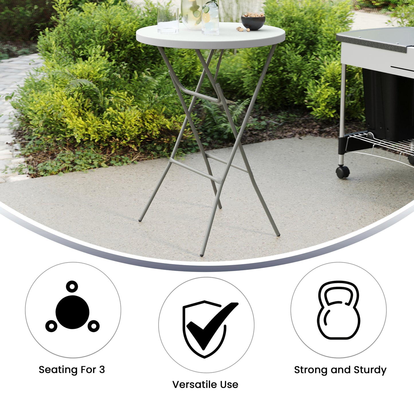 Elon 2.6-Foot Round Granite White Plastic Bar Height Folding Table Granite White