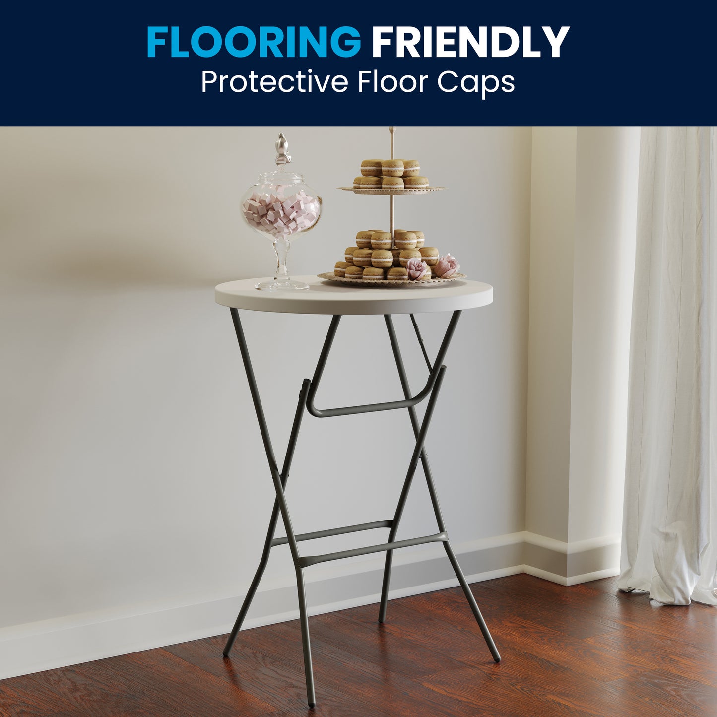 Elon 2.6-Foot Round Granite White Plastic Bar Height Folding Table Granite White