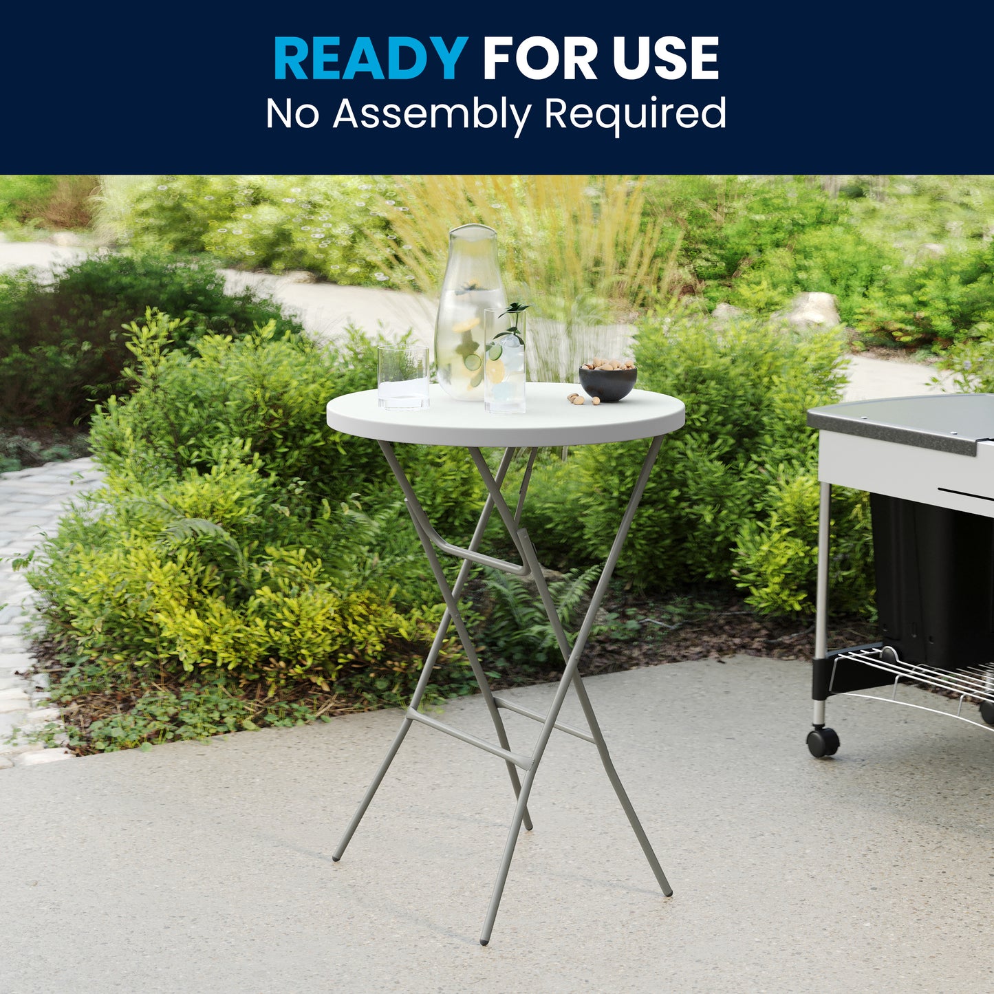 Elon 2.6-Foot Round Granite White Plastic Bar Height Folding Table Granite White