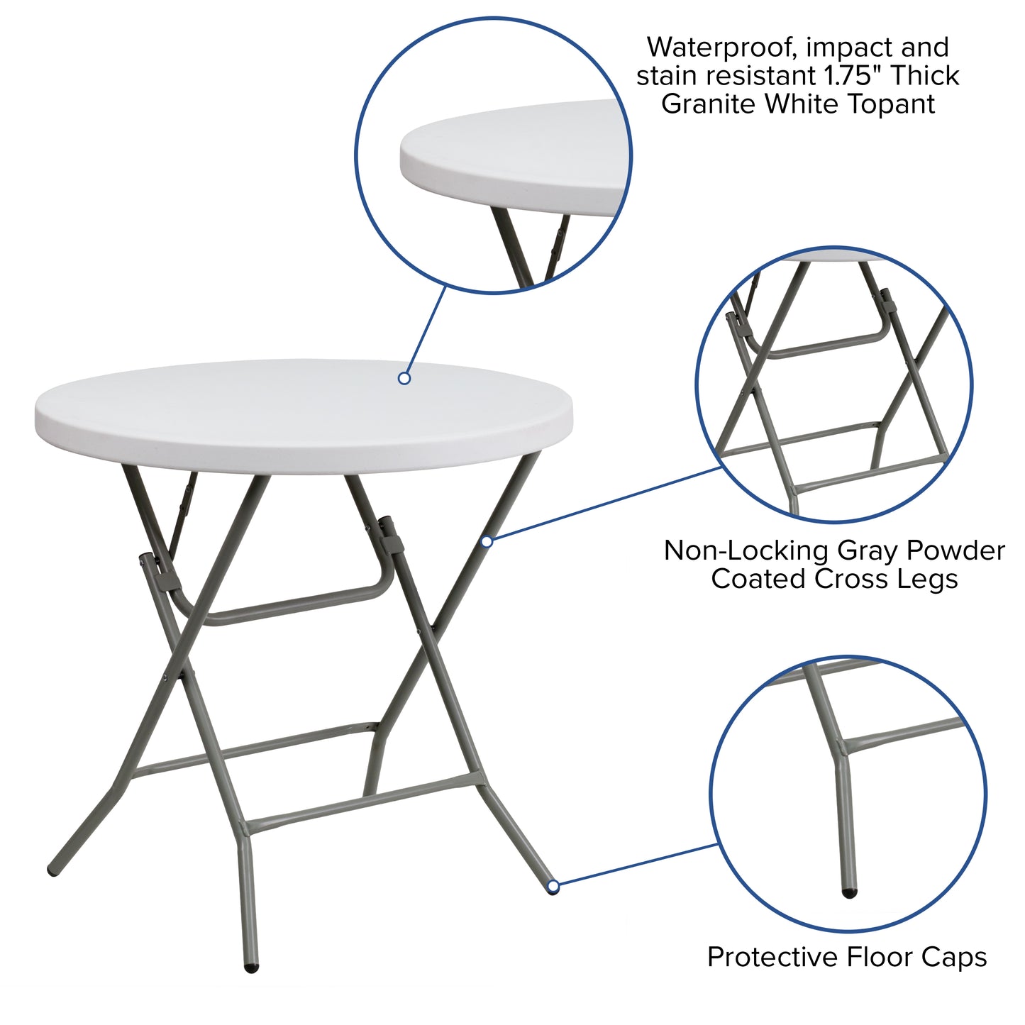Elon 2.63-Foot Round Granite White Plastic Folding Table Granite White