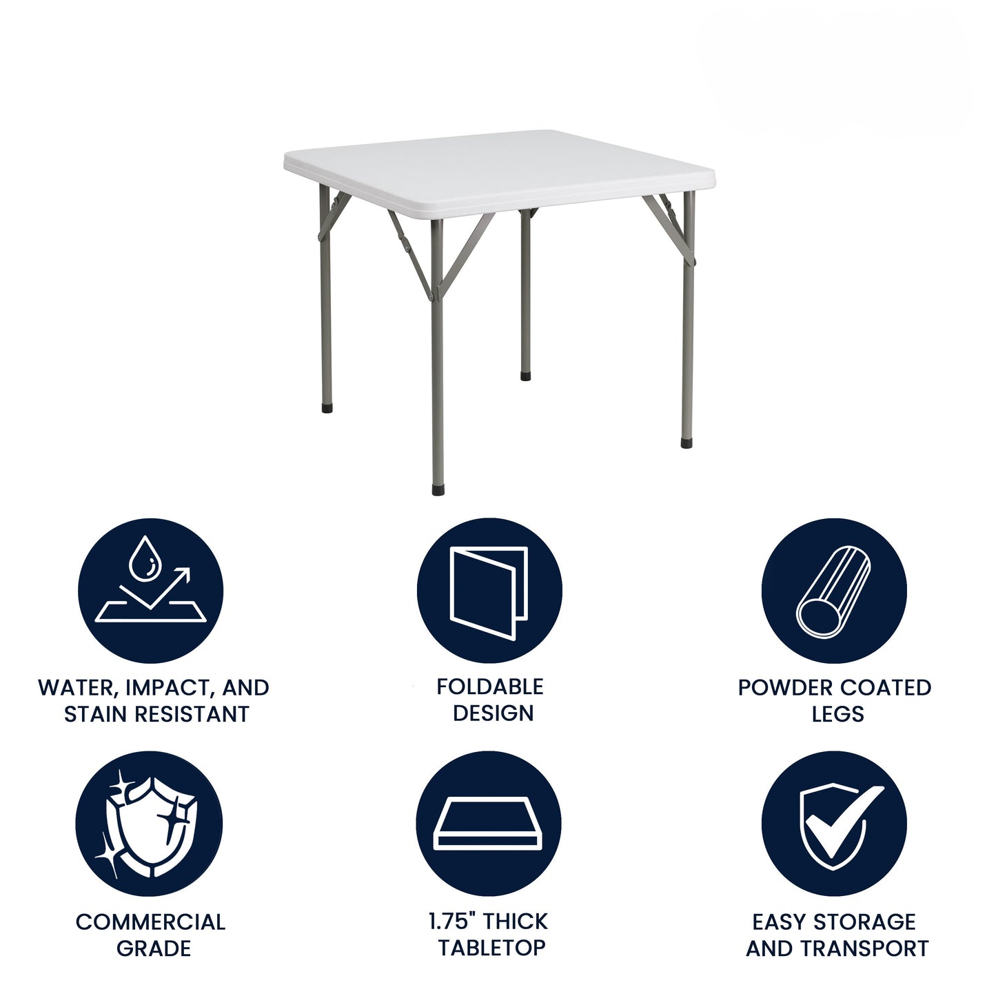 Elon 34.25" Square Granite White Plastic Folding Table Granite White