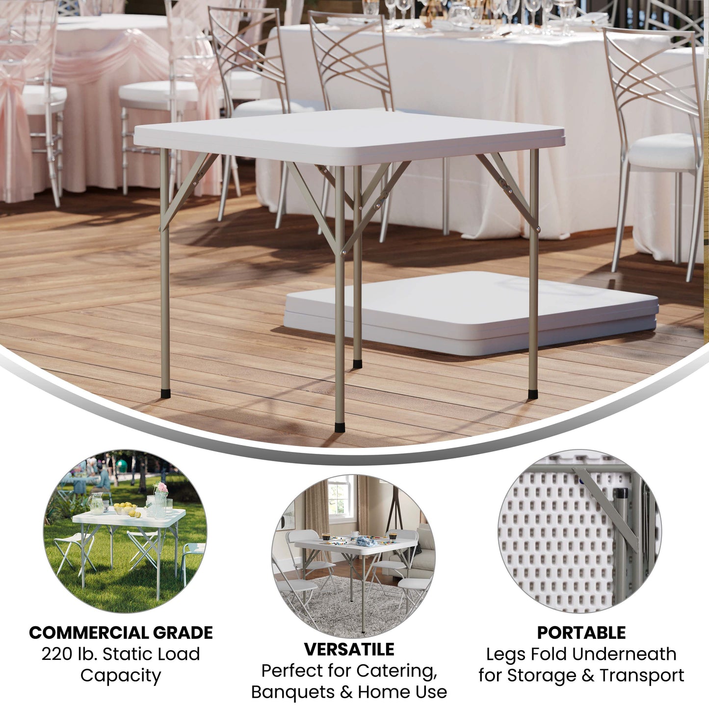 Elon 34.25" Square Granite White Plastic Folding Table Granite White