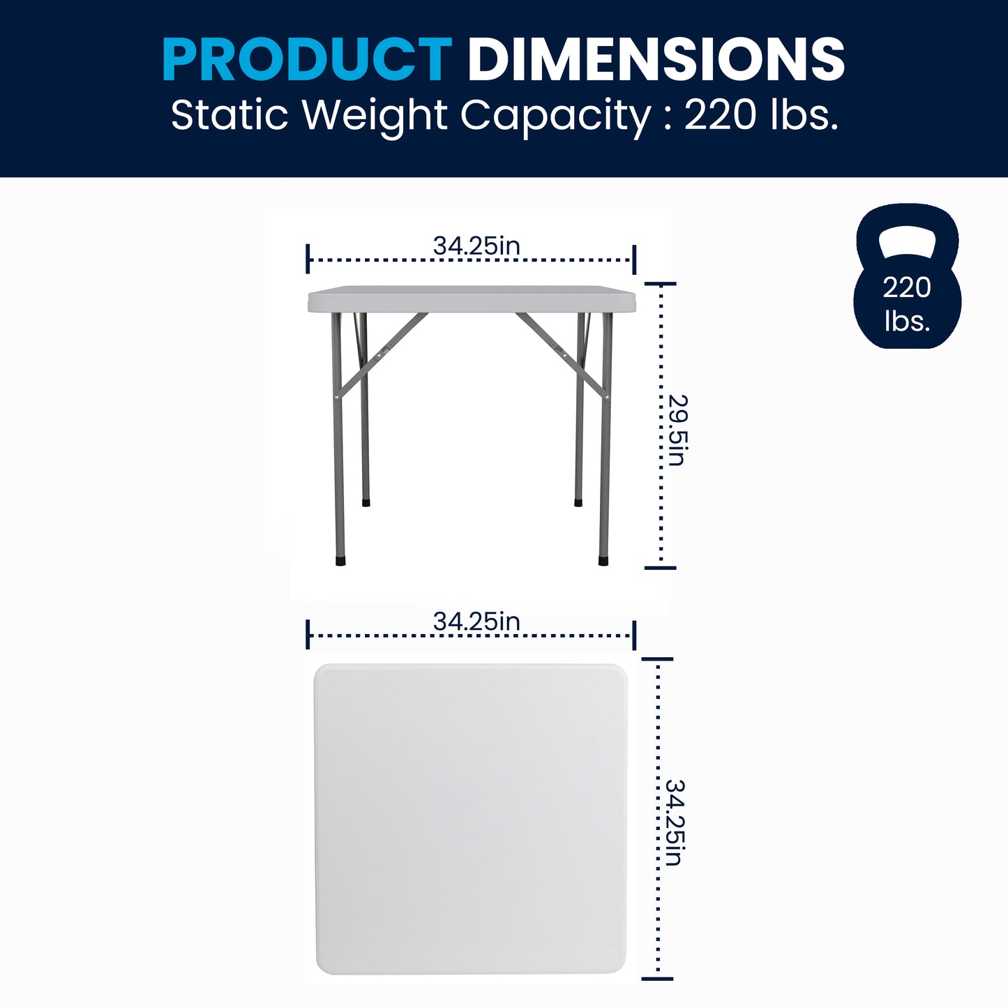 Elon 34.25" Square Granite White Plastic Folding Table Granite White