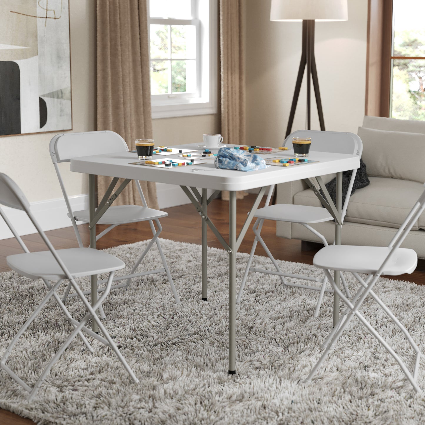 Elon 34.25" Square Granite White Plastic Folding Table Granite White