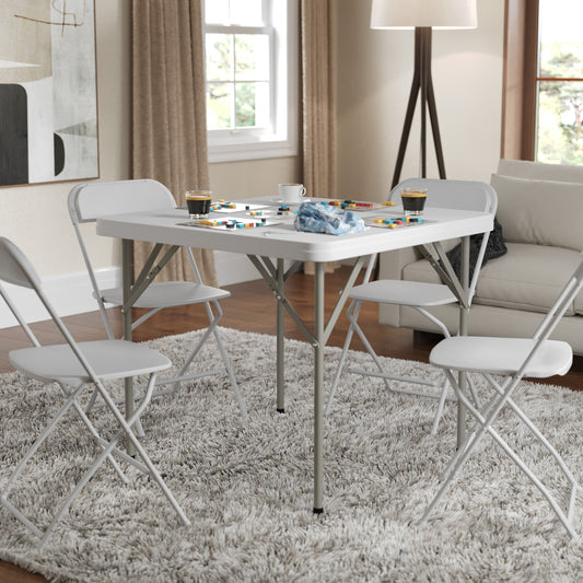 Elon 34.25" Square Granite White Plastic Folding Table Granite White