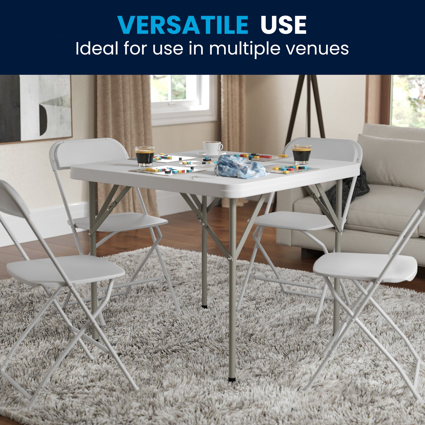 Elon 34.25" Square Granite White Plastic Folding Table Granite White