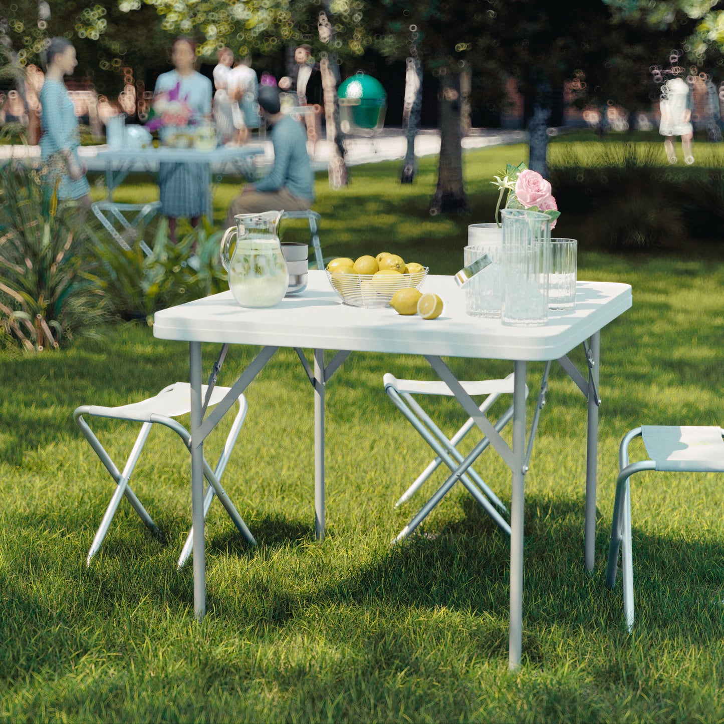 Elon 34.25" Square Granite White Plastic Folding Table Granite White