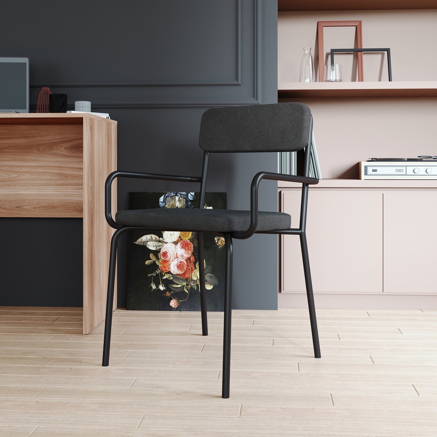 Manhattan Comfort Whythe PU Leather Dining Chair in Black DC-2PZ-212