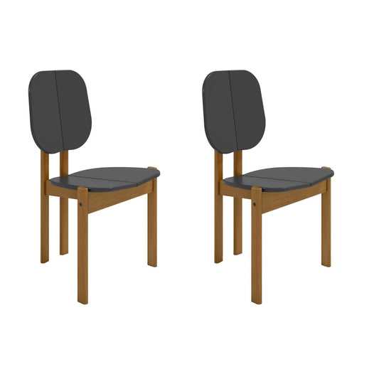 Manhattan Comfort Mid-Century Modern Gales Dining Chair with Solid Wood Legs in Black - Set of 2