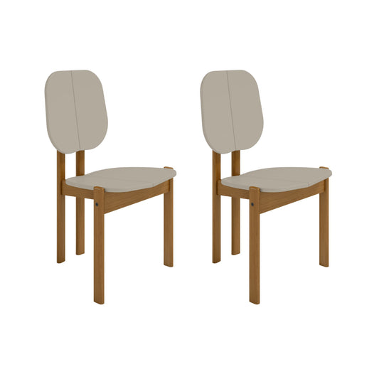 Manhattan Comfort Mid-Century Modern Gales Dining Chair with Solid Wood Legs in Greige - Set of 2