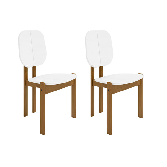 Manhattan Comfort Mid-Century Modern Gales Dining Chair with Solid Wood Legs in White - Set of 2
