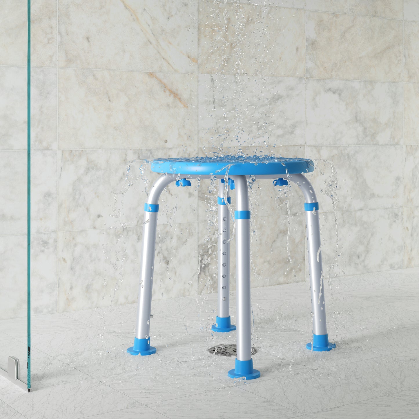 HERCULES Adjustable Bath & Shower Stool with Height-Adjust Frame, 300 lbs. Static Weight Capacity, and Tool-Free Assembly in Blue Blue