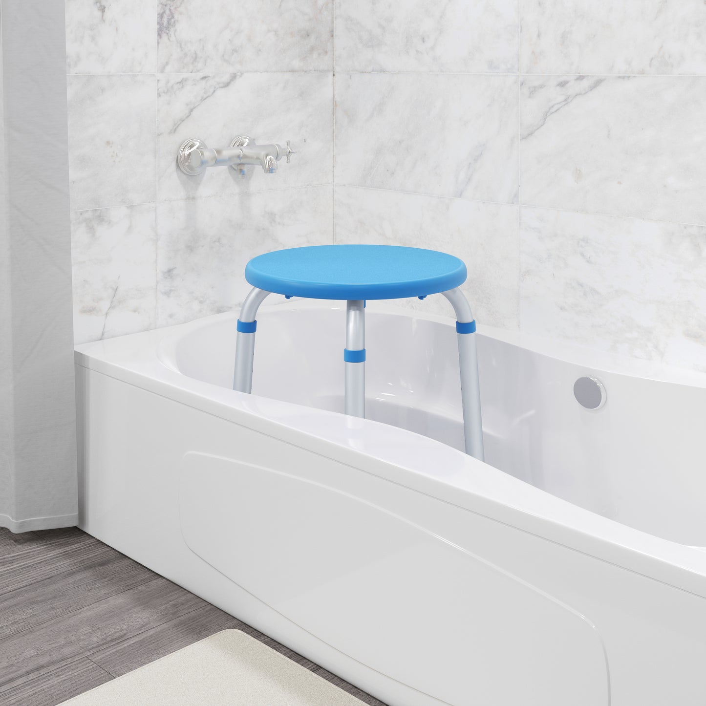 HERCULES Adjustable Bath & Shower Stool with Height-Adjust Frame, 300 lbs. Static Weight Capacity, and Tool-Free Assembly in Blue Blue