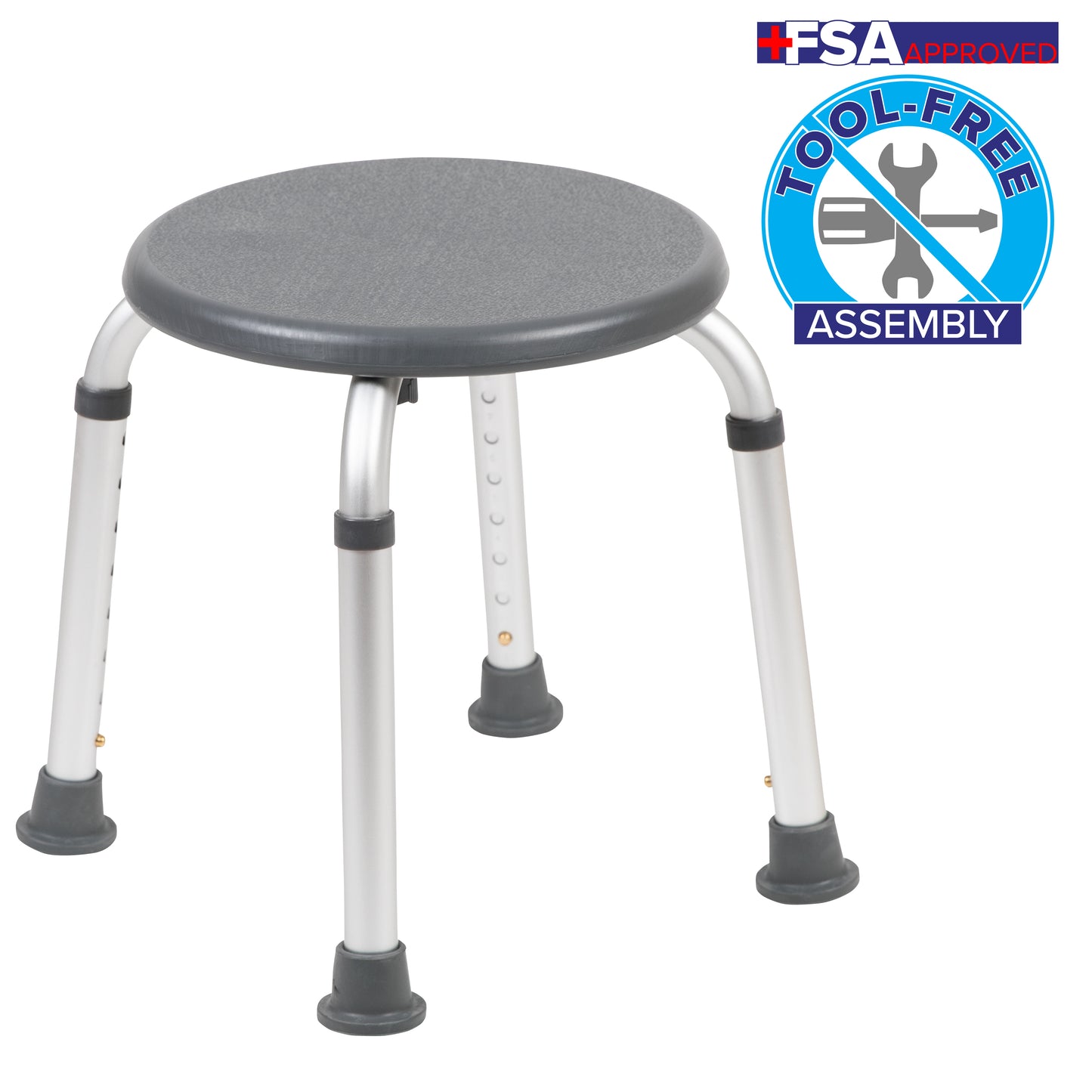 HERCULES Series Tool-Free and Quick Assembly, 300 Lb. Capacity, Adjustable Gray Bath & Shower Stool Gray