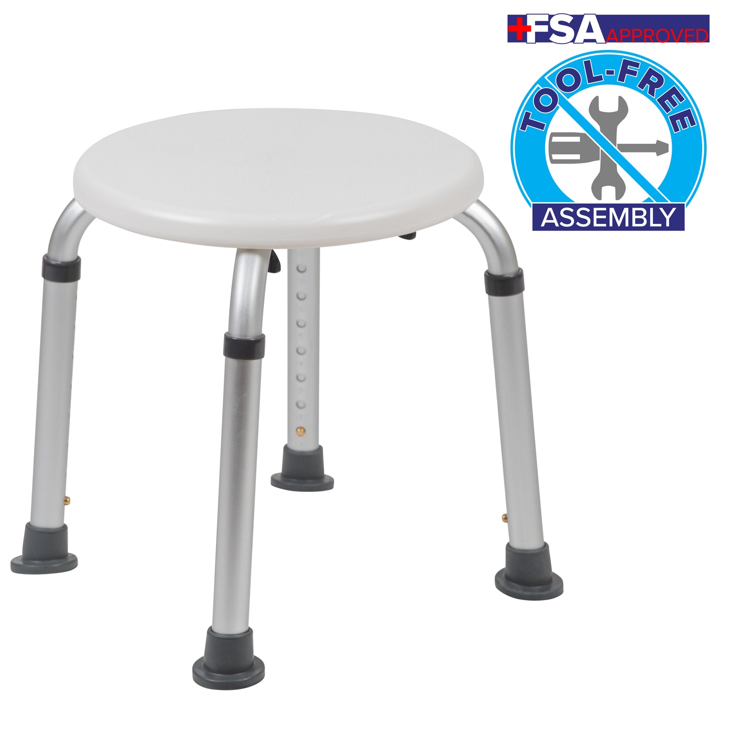 HERCULES Series Tool-Free and Quick Assembly, 300 Lb. Capacity, Adjustable White Bath & Shower Stool White