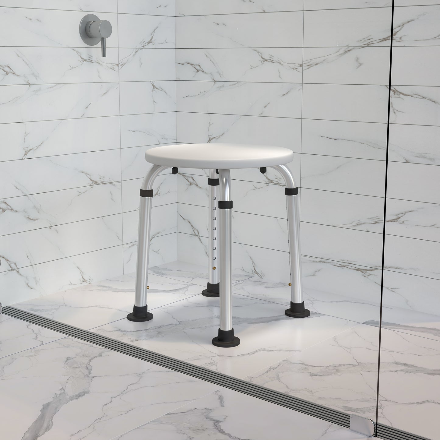 HERCULES Series Tool-Free and Quick Assembly, 300 Lb. Capacity, Adjustable White Bath & Shower Stool White