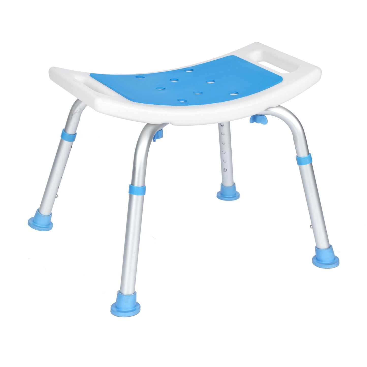 HERCULES Padded Shower Stool with Adjustable Height, Non-Slip Feet and Seat Pad in White/Blue White and Blue