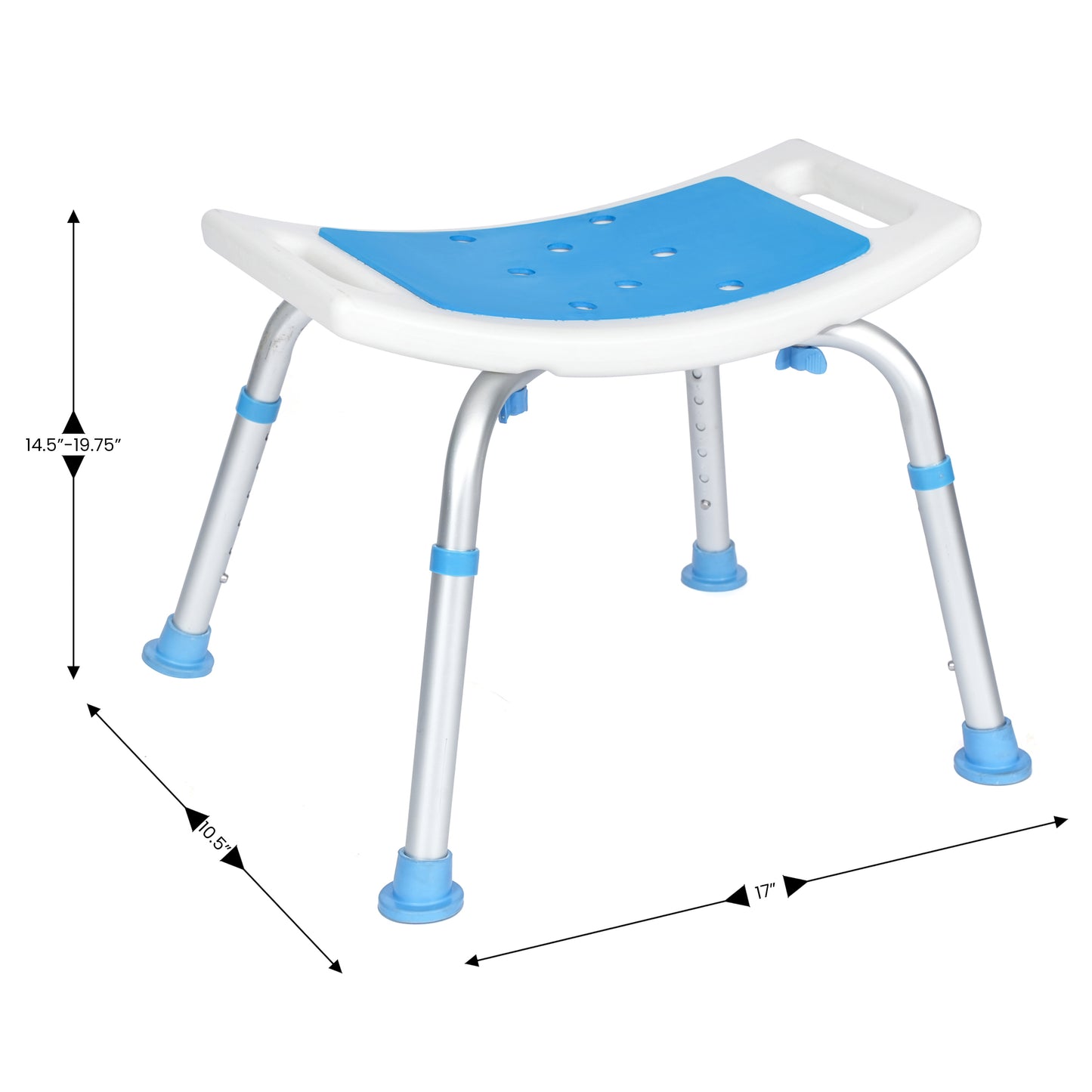 HERCULES Padded Shower Stool with Adjustable Height, Non-Slip Feet and Seat Pad in White/Blue White and Blue