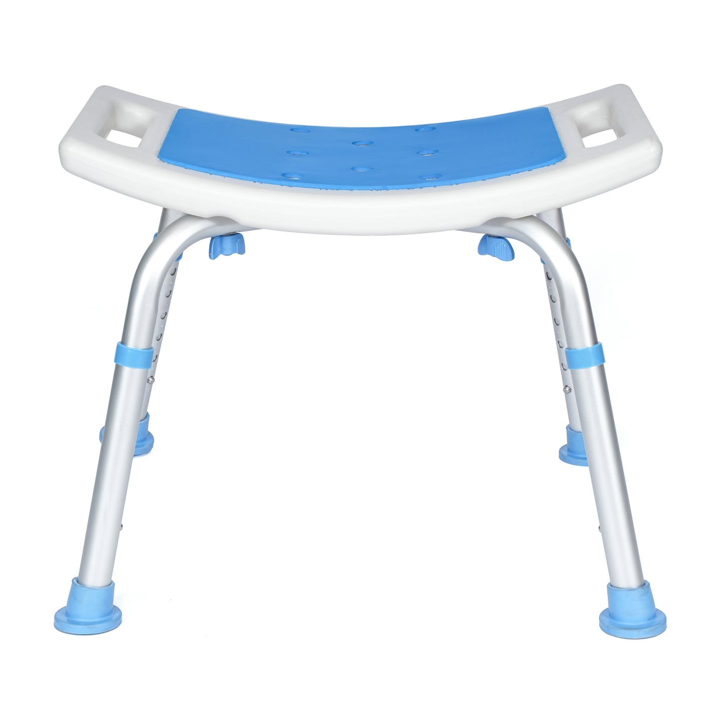 HERCULES Padded Shower Stool with Adjustable Height, Non-Slip Feet and Seat Pad in White/Blue White and Blue