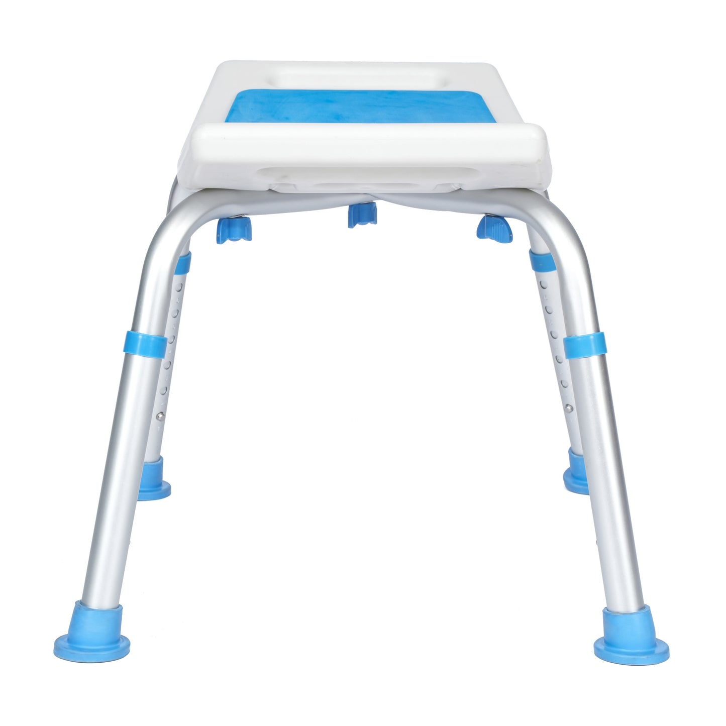 HERCULES Padded Shower Stool with Adjustable Height, Non-Slip Feet and Seat Pad in White/Blue White and Blue