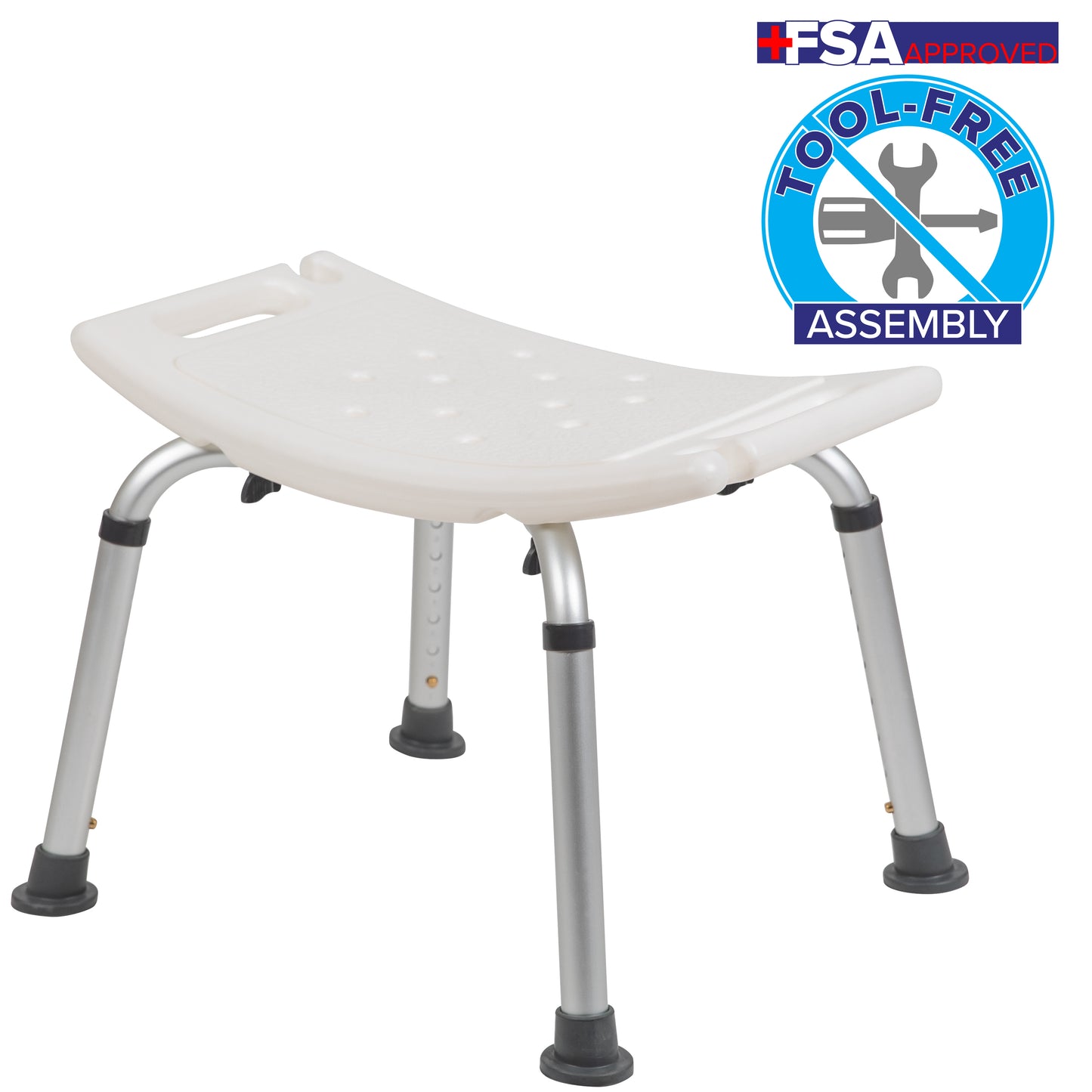 HERCULES Series Tool-Free and Quick Assembly, 300 Lb. Capacity, Adjustable White Bath & Shower Chair with Non-slip Feet White